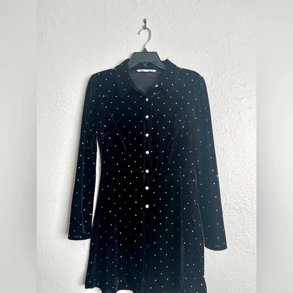 Zara Verona Mini Velvet Dress Size Medium - Picture 5 of 14